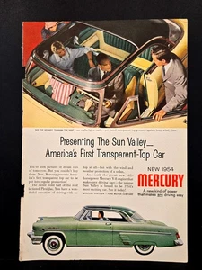 Página de publicidad 1954 de revista, Mercury, Ford, Sun Valley, techo corredizo - Imagen 1 de 1