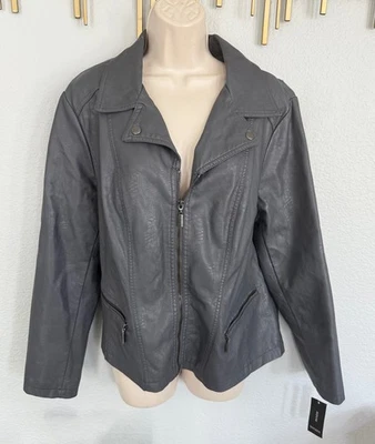 Chaqueta gris de cuero sintético estilo moto/motocicleta ALFANI para mujer nueva con defectos talla XL Foto 1 de 4
