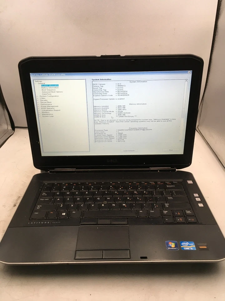 DELL LATITUDE E5430 - BOOTS TO BIOS - INTEL I3 3110M - NO RAM - NO OS -READ- BB - Image 1 of 4