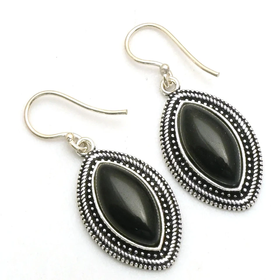 Black Onyx Gemstone Handmade Drop Dangle Earrings Jewelry Gift 1.8" AE-92463 - Image 1 of 1