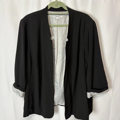 Kensie Blazer Jacket Womens Plus 3X Black Open Front Career 3/4 Sleeve Stretch - Image 1 of 4