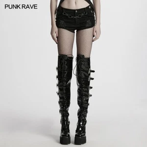 Punk Rave Mujeres Negro Gótico Punk Sexy Denim Caliente Pantalones Cortos Con Cadena Desmontable - Imagen 1 de 23