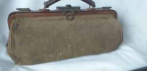 Antique  VINTAGE  GLADSTONE BAG  15 INCHES LONG plenty wear & tear + rust