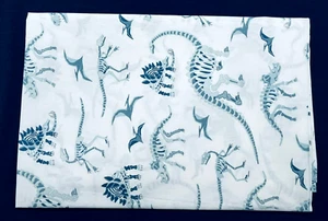 Pottery Barn Kids Dinosaur 100% Cotton Toddler Flat Sheet White Blue 44" x 64" - Picture 1 of 9