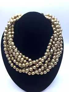 Vintage CAROLEE BRONZE Faux Pearl Necklace Choker 5 Strand Beaded 18.5" - Picture 1 of 7