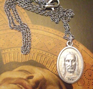 New Silver-Oxidized ITALY Medal Face of Crucified Jesus Pendant 20" Necklace - Picture 1 of 5