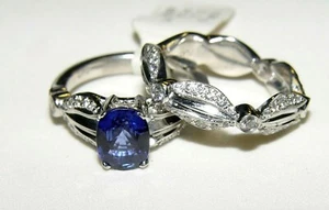 Sapphire 1.91CT Sapphire & Diamond 0.78CT Engagement ring set Platinum s-6.75 - Picture 1 of 11