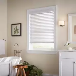 White Cordless Faux Wood Blinds for Windows with 2 In. Slats - 35 In. W X 64 In. - Picture 1 of 12