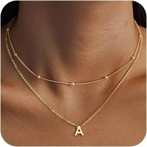 Gold Necklace Trendy for Women Dainty Initial Necklace 14K Gold Plated Letter A - Picture 1 of 5