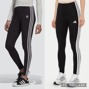 NEW ADIDAS WOMENS 3-STRIPE LEGGINGS BOTTOMS RUNNING PANT BLACK 6,8,10,12,14,16 - Picture 1 of 18