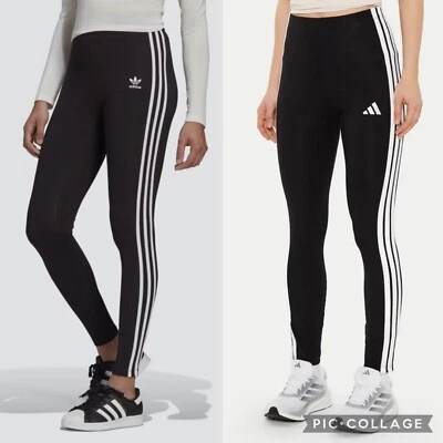 NEW ADIDAS WOMENS 3-STRIPE LEGGINGS BOTTOMS RUNNING PANT BLACK 6,8,10,12,14,16 - Image 1 of 4