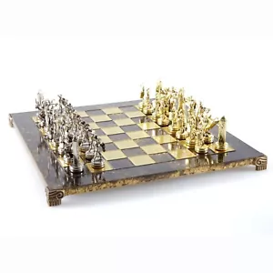 Greek Mythology Metal Chess Set Gold & Silver Chessmen 14 3/16in Manopoulos - Picture 1 of 7