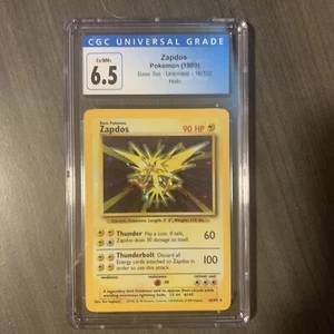 ZAPDOS (1999) Pokemon Base Set Unlimited Holo Rare 16/102 CGC 6.5 EX/NM+ - Picture 1 of 3