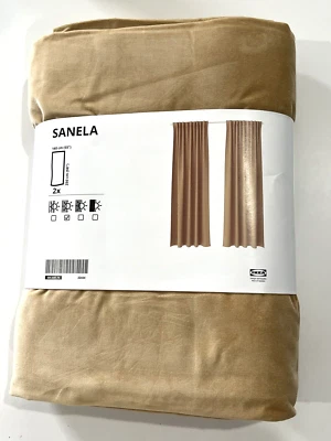 IKEA SANELA Cortinas Terciopelo, 1 Par (2 Paneles) Beige, 55"x98" Nuevo Foto 1 de 4