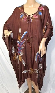 Just Love Women Plus Free One Size Brown Floral Sequin Caftan Dress Tunic Gypsy - Picture 1 of 12