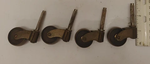 Set of 4 Vintage Steel Caster Wheels Furniture Hardware Cover