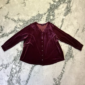 Blusa Lands End para mujer talla 2X granate manga larga terciopelo cuello en V camisa abotonada - Imagen 1 de 9