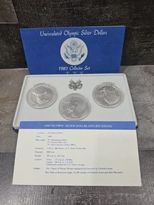 1983 PDS US Mint Uncirculated Olympic (3) Silver Dollars Collectors Set OGPw/COA - Picture 1 of 4