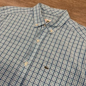 Lacoste Shirt Mens Size 40 Medium Slim Button Down Blue Plaid Casual Long Sleeve - Picture 1 of 10