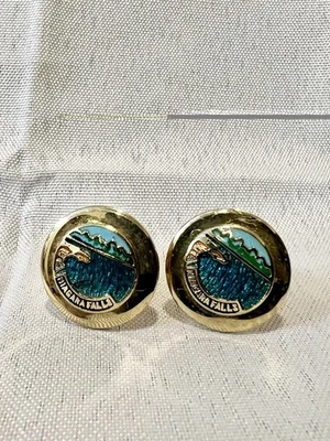 Niagara Falls Cufflinks Vintage Gold Tone And Enamel 1940s - Image 1 of 4