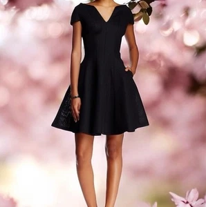 JULIA JORDAN Size 8 A-Line Dress Black Gold Dust Netting Cap Sleeve Pockets Full - Picture 1 of 10