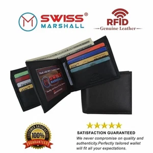 Genuine Leather Minimalist Bifold Wallets For Men RFID Blocking Slim Mens Wallet - Picture 1 of 12
