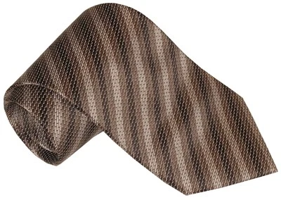 $295 NEW BRIONI TIE BROWN BEIGE TAUPE TONES DIAGONAL STRIPE SCALES SMOOTH - Image 1 of 2