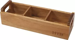 HTB Small Tea Bag Box Wooden, 3 Compartments Acacia Wood Tea Bag Chest with Hand - Picture 1 of 12