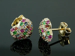 333 Gold Earrings Fine Hearts Multicolour Size 8.5mm Size 1 Pair  - Picture 1 of 3