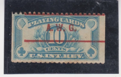 US Scott #RF23 A.W.G. Precancel Playing Cards Revenue Stamp MNHOG Printing Shift - Image 1 of 2