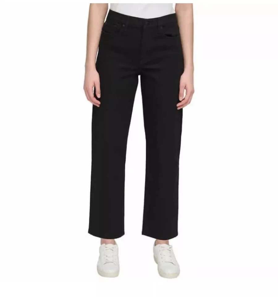 Calvin Klein Women’s High Rise Straight Leg Jeans Comfort Stretch 5 Pocket Black - Image 1 of 1