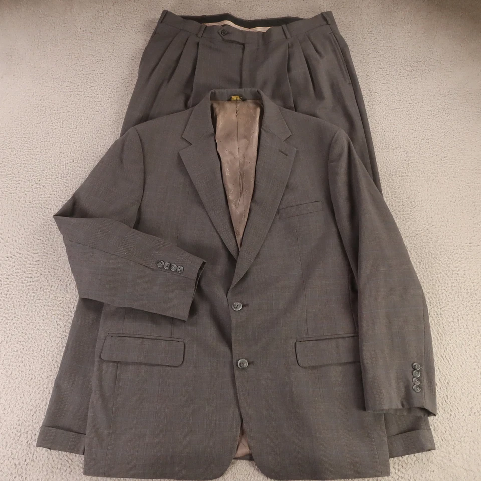 VTG Prince of Wales Check Suit XL Gray Blue Glen Plaid 100% Wool 46L 38x32 - Image 1 of 4