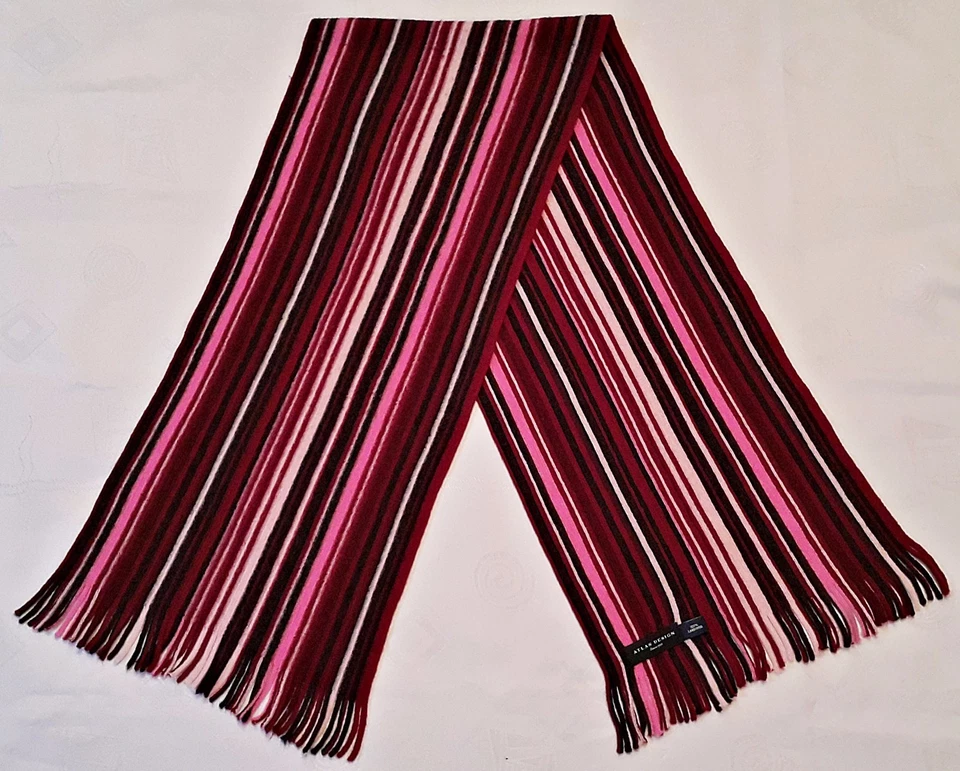 VINTAGE AUTHENTIC ATLAS DESIGN STRIPED KNITED RED LAMBSWOOL LONG MEN FRINGESCARF - Image 1 of 3