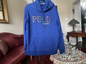 Polo Ralph Lauren Striped-Logo Fleece Hoodie in French Navy Men's XL - Picture 1 of 12
