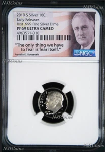 2019 S Proof 10C Silver Dime coin NGC PF69 ULTRA CAMEO Roosevelt Early Releases - Picture 1 of 2