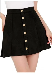 Allegra K Women's Faux Suede Button Front Mini Skirt Black Small - Picture 1 of 11