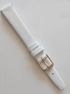 12mm - White Genuine Leather Watch Band - (Gold Buckle / Pins Included) - Picture 1 of 2