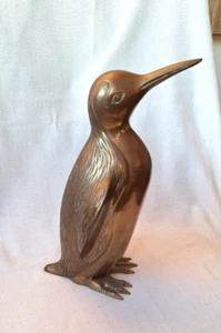 Vintage Large Penguin Bird Statue Figurine Ornate Brass Metal 11" - Picture 1 of 10