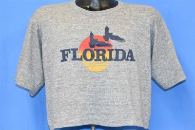 Camiseta De Colección Años 80 FLORIDA SUNSET BIRDS RAYÓN TRI MEZCLA GRIS SUAVE MEDIO CROP GRANDE L Foto 1 de 3