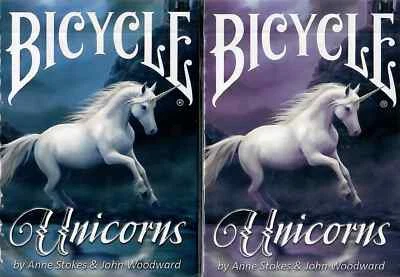 Lot 2 Bicycle Anne Stokes Unicorn 1 Purple & 1 Blue Deck Playing Cards - Image 1 of 4