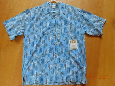 NWT Ocean Pacific Blue Hawaiian Paddleboard Sharks Shirt Size L - Image 1 of 4