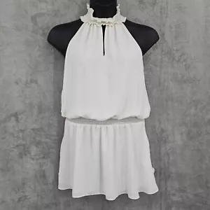 Vestido Amanda Uprichard Kimmie Cerradura M Marfil Blusa Cuello Alto Volantes Calado - Imagen 1 de 14