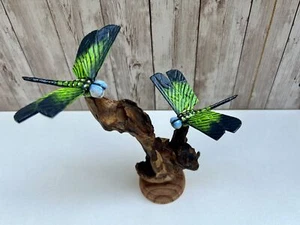 Emperor Dragonfly Ornament Teak Root Sculpture Carved Wooden Dragonflies Statue - Picture 1 of 9