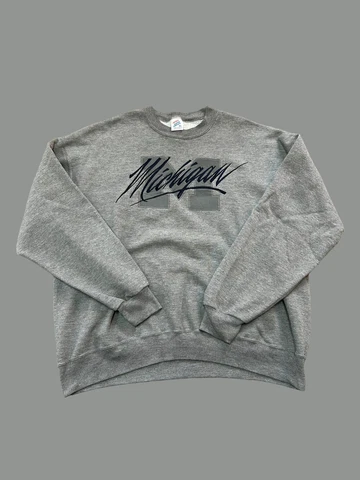 Michigan Wolverines Spell Out Embroidered VTG Gray Sweatshirt XL Cover
