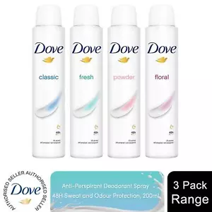 Dove Anti-Perspirant with 48H Sweat Protection Deodorant Spray 200ml, 3 Pack - Picture 1 of 56