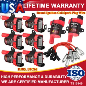 Round Ignition Coil Spark Plug 8Pack For Chevy Silverado GMC LS LS1 4.8/5.3 6.0L - Picture 1 of 15