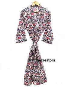 Block Print Kimono 100%Cotton Robe Maternity Robe Bridal Robe Handmade Long Gown - Picture 1 of 4