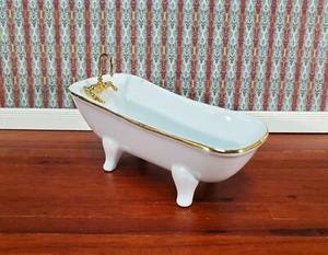 Dollhouse Bathtub Tub Reutter Porcelain White & Gold 1:12 Scale Miniature - Picture 1 of 5