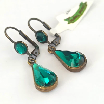 Pendientes Michal Negrin lágrima verde real con cristales de Swarovski delicado regalo Foto 1 de 4