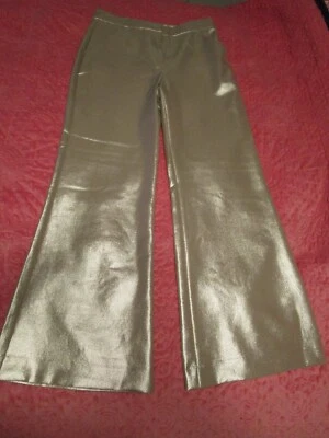 Express Womens Editor Flare Trouser High Rise Waist Gold Shimmer Pants Sz 6S #38 - Image 1 of 4